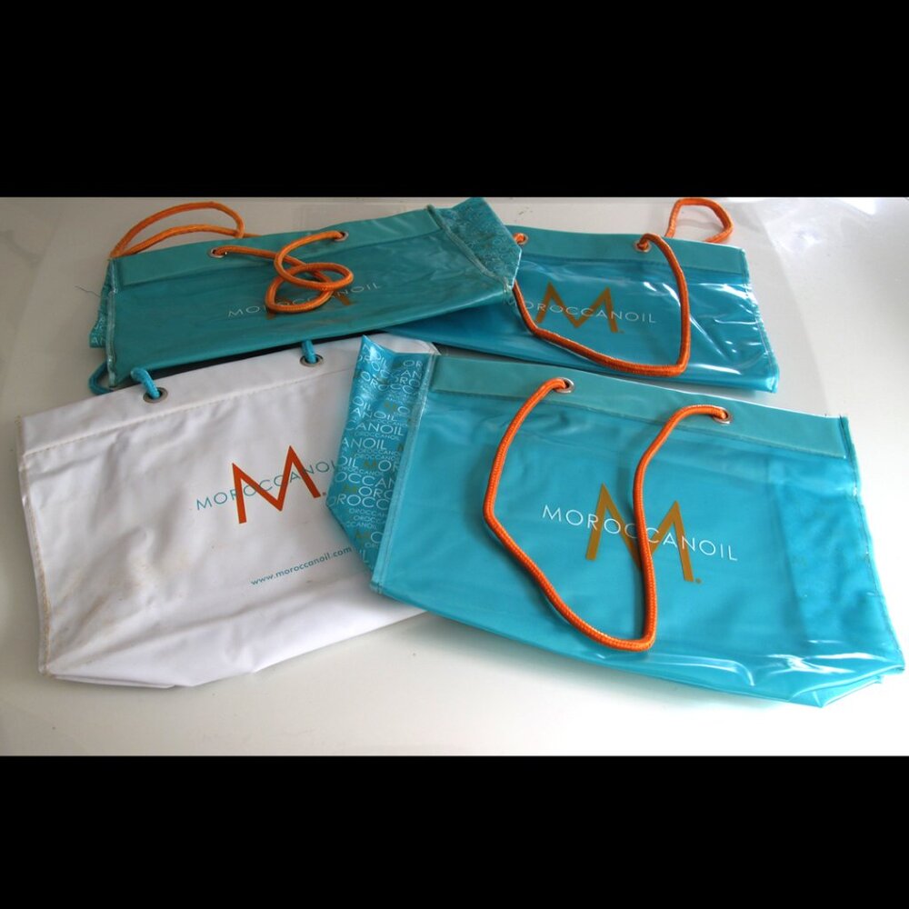 MOROCCAN OIL set of 4 TOTE BAGS rope HANDLES 15" x 9.5"  for BEACH POOL TRAVEL